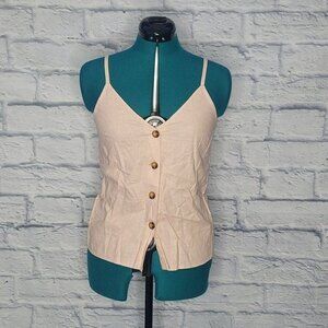 NWT TopShop Womens Blush Pink linen blend button front tank top Sz 4